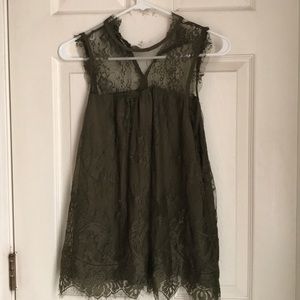 Army green lace overlay top